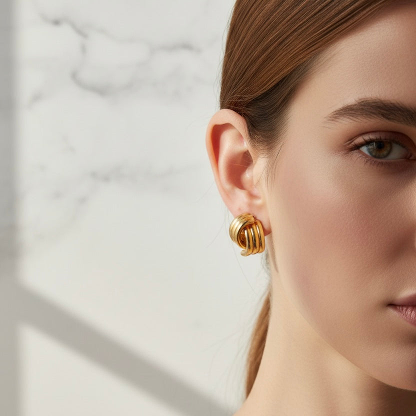 Triple Curve Stud Earrings