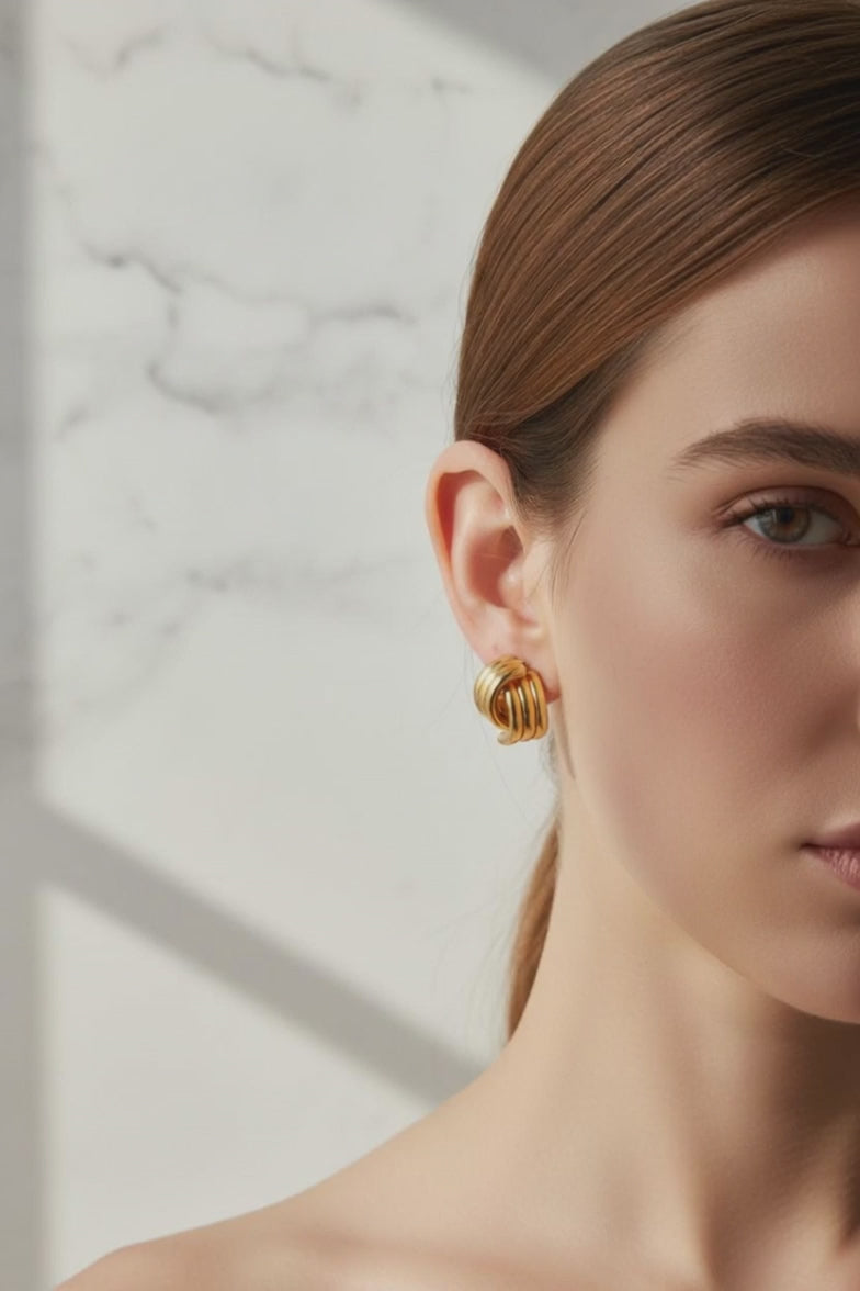 Triple Curve Stud Earrings